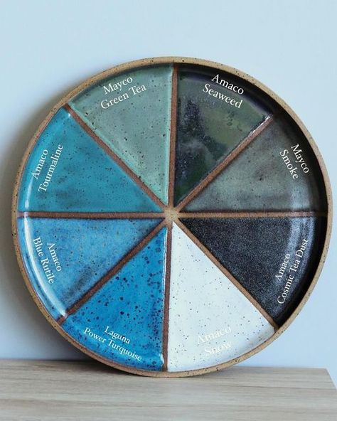 Cheri Downey | Ceramicist on Instagram: "A recent custom order that just arrived at its new home! They wanted one of my glaze test plates but with custom colors 💚💙🖤 I love the blues and greens 😍  The clay is Laguna Speckled Buff Clay and I knew you all would ask which glazes so they are shown in the first photo!  I’m going to have to do a bunch of random mix & match plates for you all to purchase!  #ceramics #pottery #potteryasmr #glaze #ceramicglaze #glazelayering #supportsmallbusiness #giftideas #homedecor #plates #madeinaskutt #fired  #whitespeckledclay #wheelthrown #brownclay #speckledclay #ceramicplates #dinnerplates #glazetest #glazesamples #handmadeplates #plateset #ceramicplateset #huntsvillealabama #huntsville #huntsvilleartist #huntsvilleart #huntsvillesmallbusiness" Speckled Buff Clay Glazes, Laguna Speckled Buff Clay, Glaze Combos For Pottery, Glazing Plates, Mix Match Plates, Laguna Glaze, Pottery Glaze Ideas, Speckled Buff Clay, Clay Glazing