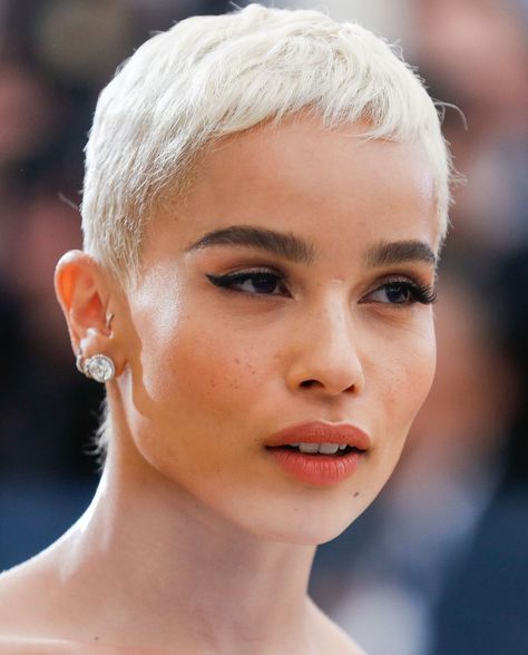 Zoe Kravitz Short Hair, Ice Blonde Hair, Short White Hair, Shaved Hair Designs, Bleach Blonde Hair, Ice Blonde, Super Short Hair, Platinum Hair, Blonde Pixie Cuts