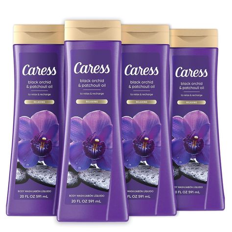 Amazon.com : Caress Body Wash Black Orchid & Patchouli Oil To Relax and Recharge Relaxing, Fragrant Body Soap 20 fl oz, Pack of 4 : Beauty & Personal Care Body Wash Packaging, Caress Body Wash, Oil Body Wash, Patchouli Oil, Diy Body Care, Black Orchid, Shower Routine, Body Cleanser, Moisturizing Body Wash