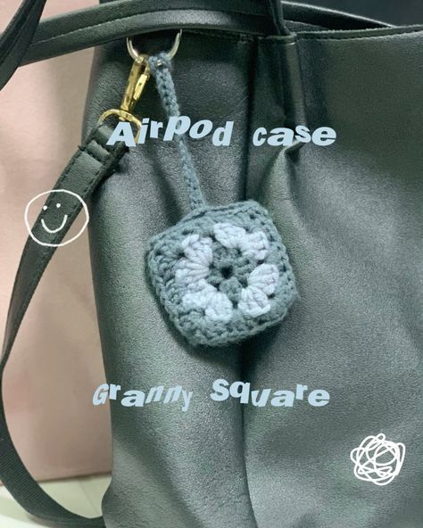 Followed the tutorial and made this cute airpod granny square crochet case. Super easy to follow and highly recommend for beginners, it looks super cute as well, giftable and usable, love it! Crochet Phone Bracelet, Crochet Airpods Case Keychain, Small Granny Square Tutorial, Easy Beginner Crochet Granny Square, Airpod Holder Crochet, Cute Crochet Airpod Case, Airpod Pro Crochet Case Pattern, How To Crochet Airpod Case, Crochet Ipod Cases Free Pattern