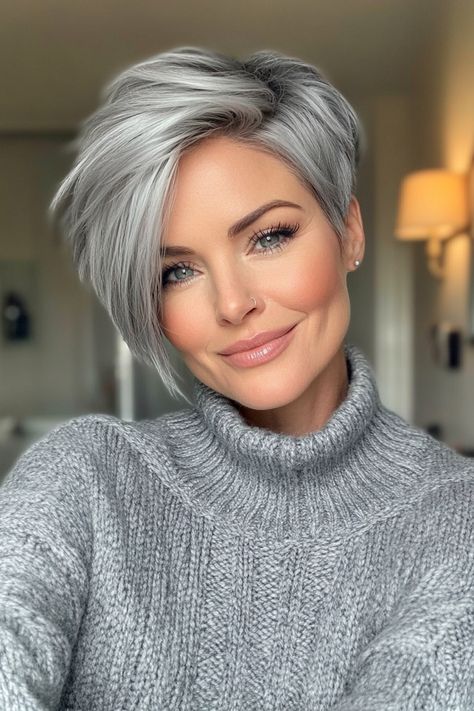 Short Pixie Hairstyles, Asymmetrical Haircut, Short Silver Hair, Short Grey Hair, Messy Short Hair, Edgy Short Hair, Hairstyles For Women Over 50, Hair Cuts For Women, Edgy Hair