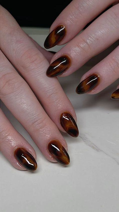 Tortoise nails  Check more at https://darkgreen-dog-245664.hostingersite.com/tortoise-nails/ Tortoise Brown Nails, Dark Tortoise Nails, Tortoise Shell Nails Almond, Tort Shell Nails, Tort Nails, Tortus Shell Nails, Tortious Shell Nails, Toirtoshell Nails, Pre Fall Nails