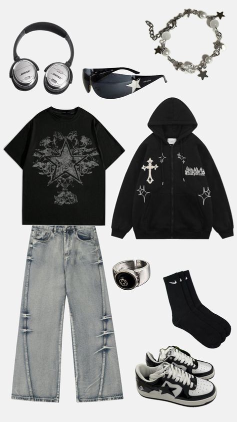 I made this collage Grunge Outfits Boys, 90s Baggy Style, Bad Boy Outfits, Grunge Outfits Men, Outfits Aesthetic Grunge, Y2k Outfits Men, Grunge Shoes, Y2k Grunge Outfits, Baggy Outfit Ideas