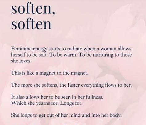 Some women get surprised here when I tell them that the secret to live their best lives from their feminine energy is to do only what you love. Because I understand this is a concept that is totally against what society preaches and praises: the sacrificing yourself to do things you don’t want or like. The thing is, that is all BS. That is all BS to keep you in a loop of being productive and exhausted. Yes the secret to live an amazing life from your feminine energy is doing LESS and only... Being In Feminine Energy, Feminine Things To Do, What Is Feminine Energy, How To Be In Your Feminine Energy, Being Feminine, Being Productive, Divine Feminine Spirituality, What Women Want, Conscious Parenting