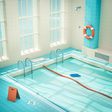 3d Artwork, 3d Pool, Pool Drawing, Arte Grunge, Isometric Art, Swim Club, Maxon Cinema 4d, Pool Days, Blender 3d