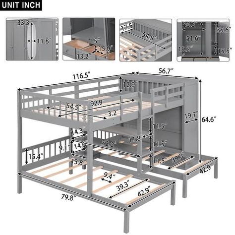 Extra Space Full over Twin Bunk Bed Triple Combined Bed with Shelves and Wardrobe - Bed Bath & Beyond - 40376740 Full Over Twin Bunk Bed, Murphy Bed Couch, Wardrobe Mirror, Full Size Bunk Beds, Bunk Bed With Storage, Books Display, Bed With Shelves, Murphy Bed Desk, Triple Bunk Bed