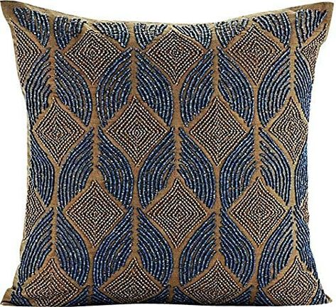 Amazon.com: The HomeCentric Pillow Cover, Blue Pillow Covers for Couch 16x16 inch (40x40 cm), Silk Throw Pillow Covers, Geometric, Arabic, Pattern, Lattice, Trellis, Beaded, Contemporary Easter - Moroccan Blue : Home & Kitchen Blue Bed Pillows, Beaded Throw Pillows, Bed Pillow Cover, Blue Bed, Bed Pillow Covers, Lattice Trellis, Beaded Pillow, Silk Throw Pillows, Silk Pillow Cover