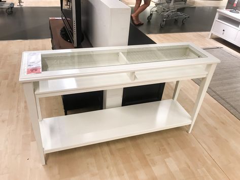 Ikea Liatorp Console Hack, Ikea Liatorp Console Table, Liatorp Coffee Table Ideas, Ikea Liatorp Side Table, White Console Table Decor, Ikea Liatorp, Shadow Box Table, White Console Table, Entryway Table Decor