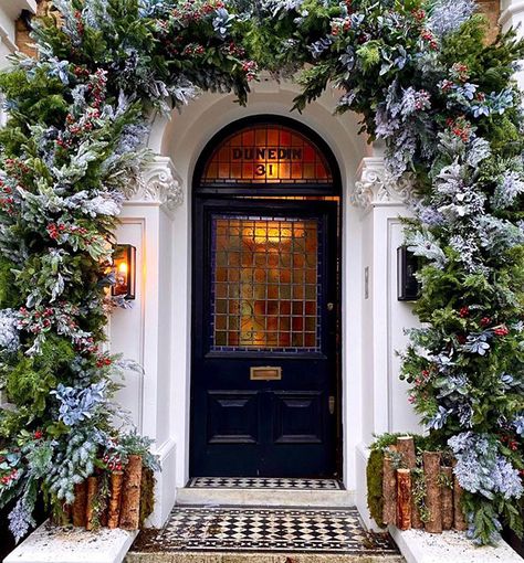 Celebrity Christmas doors 2020: Stacey Solomon, Amanda Holden & more | HELLO! Christmas Arch, Front Door Christmas Decorations, Christmas Front Doors, Christmas Porch, Christmas Door Decorations, Christmas Display, Beautiful Doors, Decoration Christmas, Christmas Door