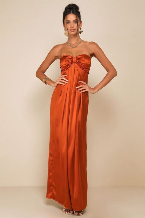 orange - Lulus Search Burnt Orange Wedding Guest Dress, Orange Bridesmaids Dress, Burnt Orange Satin Dress, Rust Orange Dress, Az Wedding, Orange Bridesmaid, Orange Bridesmaid Dresses, Lulus Dresses, Guest Attire