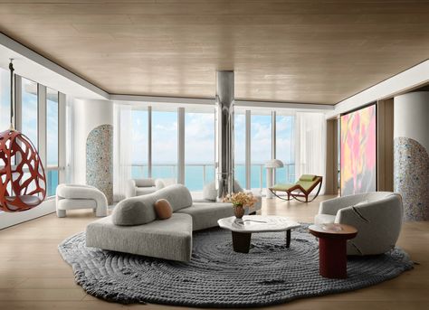 Miami Beach Apartment, Apartment In Miami, Miami Interiors, Miami Apartment, Ceramic Floor Lamps, Penthouse Design, Cozy Den, Barbie Dream House, Beach Apartment