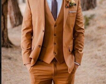 DresszoneByMd - Etsy Wedding Suits Men Orange, Carmel Suit Men, Terracotta Mens Wedding Attire, Marigold Suit Men, Fall Wedding Colors Men, Rust Orange Tuxedo Wedding, Orange Suit Men Wedding, Terracotta Tuxedo Wedding, Terracotta Vest Groom