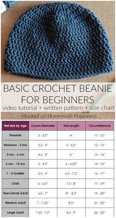 How to Crochet a Basic Beanie for Beginners | Hooked on Homemade Happiness Crochet Increase Chart, Size Chart For Crochet Beanies, Melanie Hamm Crochet, Magic Circle Hat Pattern, Crochet Patterns Hats Free Easy, Crochet Hat Beanie Pattern, Magic Circle Crochet Hat Pattern, Easy Crochet Infant Beanie, Magic Circle Hat Crochet