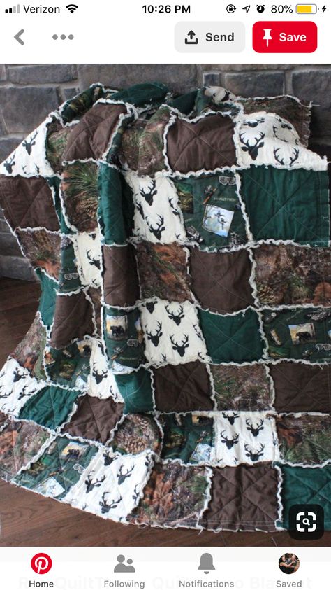 Hunting Sewing Projects, Camo Quilts Ideas, Hunting Quilt Patterns, Rustic Quilts Ideas, Rustic Quilt Patterns, Rag Quilts Ideas, Crochet Blankets For Men, Blankets For Men, Hunting Quilt