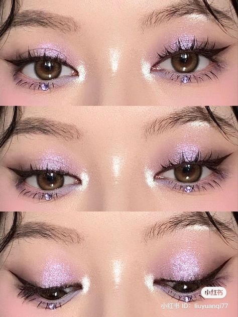 Light Makeup For Saree, Light Purple Dress Makeup Ideas, Prom Makeup For Light Purple Dress, Quinceañera Makeup Ideas Purple, Eye Makeup For Purple Dress, Douyin Makeup Purple, Fairy Makeup Purple, Quinceanera Makeup Purple, Purple Quince Makeup