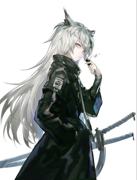 Girl Rpg, Lappland Arknights, Samurai Anime, Wolf Girl, Anime Wolf, An Anime, Dark Fantasy Art, White Hair, Wolves