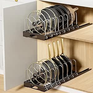 Rack In Kitchen, Inside Cabinet, Pot And Pans Organization, Pot Lid Organization, Pan Organization, Pantry Remodel, Pan Rack, Messy Kitchen, Framed Cabinet