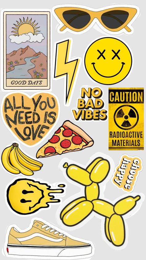 #yellow #stickers #printable Yellow Stickers, Stickers Printable, Scrapbooking Stamps, Printable Scrapbook Paper, Mini Drawings, Yellow Aesthetic, Diy Stickers, Journal Printables, Journal Stickers