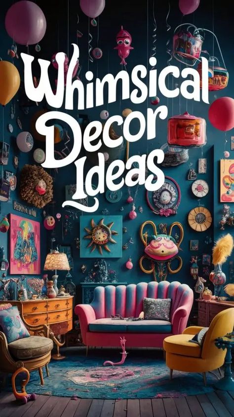 DIY 5 Whimsical Decor Ideas on a Budget - Fabricerie Creepy Home Decor Diy, Diy Wall Tapestry Fabric, Whimsical Studio Apartment, Colorful Room Decor Diy, Whimsical Boho Decor, Whimsical Home Office, Quirky Wall Decor, Diy Whimsigoth Decor, Vintage Whimsical Decor