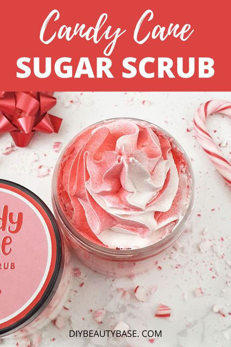 Body Scrub Diy Christmas, Whipped Peppermint Sugar Scrub, Bath And Body Soap Christmas Gift, Candy Cane Bath Salts, Christmas Scrubs Diy, Body Scrub Recipe For Business, Christmas Body Scrubs Homemade, Holiday Body Scrubs, How To Make Foaming Body Scrub