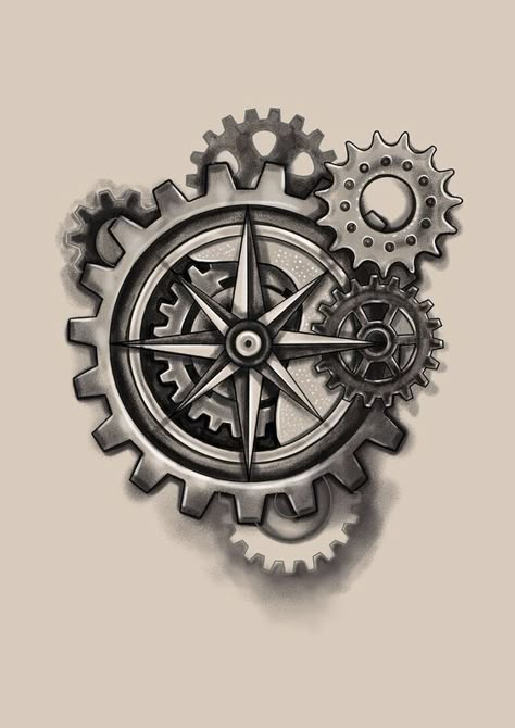 Machinist Tattoo Ideas, Clock Gears Tattoo Design, Piston Tattoo Ideas, Clock Gears Drawing, Machinist Tattoo, Gears Tattoo Design, Clock Gears Tattoo, Mechanic Tattoo Design, Gear Tattoo Design