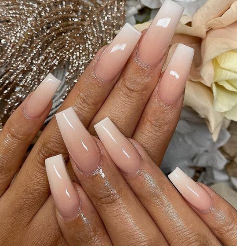 Glossy Coco Shade Nude Ombre Nails Nude Ombre Nails Coffin, Ombre Nails Brown, Nude Ombre Nails, Brown Nails Design, Nails Glossy, Nude Nail Designs, Ombre Acrylic Nails, Dope Nail Designs, Fall Acrylic Nails