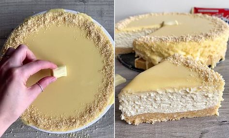 London baker Eloise Head shares the recipe for her incredible Milkybar cheesecake | Daily Mail Online Milky Bar, Oreo Cheesecake Cookies, White Chocolate Ganache, Chocolate Filling, Cheesecake Bars, Cheesecake Recipe, Beignets, Decadent Desserts, Cheesecake Recipes