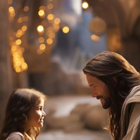 Jesus With Girl, Jesus And Girl, Visio Divina, Jesus And Me, Jesus Laughing, Jesus Smiling, God's Love Never Fails, Gospel Art, Babies Pics