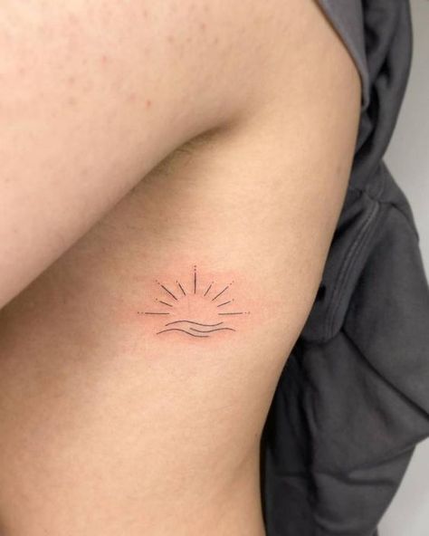 Embracing the Waves: 19 Simplistic Wave Tattoo Ideas for 2024 - besttattoo.wiki - Unveiling Exquisite Ink Art Simple Wave Tattoo, Rib Tattoos For Women, Sunset Tattoos, Wave Tattoo, Petite Tattoos, Sun Tattoos, Discreet Tattoos, Waves Tattoo, Sun Tattoo