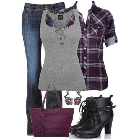 Layered Flannel Outfit, Purple Flannel Outfit, Flannel Outfits Fall, Purple Plaid Shirt, Outfit Ideas Polyvore, Flannel Outfits, Boating Outfit, Plaid Shirts, Winter Leggings