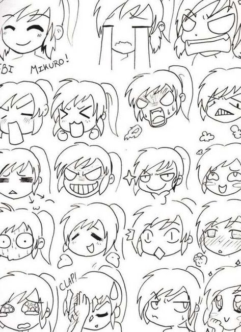 Funny Face Drawings, Funny Cartoon Faces, Facial Expressions Drawing, Anime Face Drawing, Drawing Face Expressions, Chibi Sketch, Drawing Faces, Face Sketch, Anime Expressions