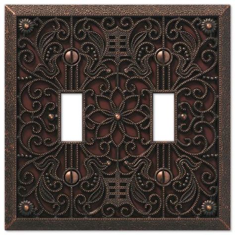 Filigree Aged Bronze Cast - 2 Toggle Wallplate - Wallplate Warehouse