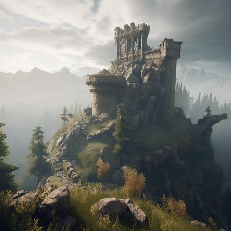 beautiful Ruined castle from witcher Mountain Ruins Fantasy Art, Fantasy Ruined Castle, Castle Ruins Fantasy Art, Ruined Castle Fantasy Concept Art, Abandoned Castle Fantasy Art, Fantasy Castle Ruins, Castle Ruins Art, Crumbling Castle, Highlands Castle