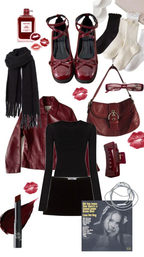 #cherryred #lanadelrey #ootd #aesthetic #outfitinspo #foryou #aestheticoutfit #red #vintagebag #fashion Dark Red Outfit, Ootd Aesthetic, Star Clothing, Downtown Outfits, Red Outfit, Outfit Inspo Fall, Lookbook Outfits, Outfits For Teens, Dark Red