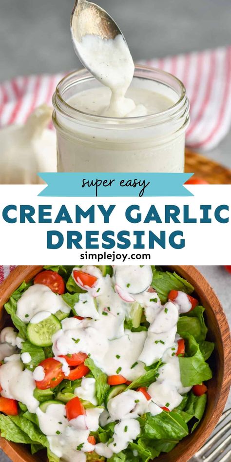 Garlic Salad Dressing Recipe, Garlic Ranch Dressing, Creamy Garlic Dressing, Garlic Salad Dressing, Cheese Salad Dressing, Cottage Cheese Salad, Garlic Dressing, Salad Dressing Recipes Healthy, Delicious Salad Dressings