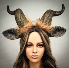 Ram Horns Headband Headdress Fantasy Woodland Cosplay Anime | Etsy Horned Headpiece, Elk Horns, Fantasy Horned Headpiece For Festival, Horn Crown Headdress, Fantasy Antlers Headdress, Cosplay Horns, Antler Headdress Pagan, Deer Horns, Horn Headband