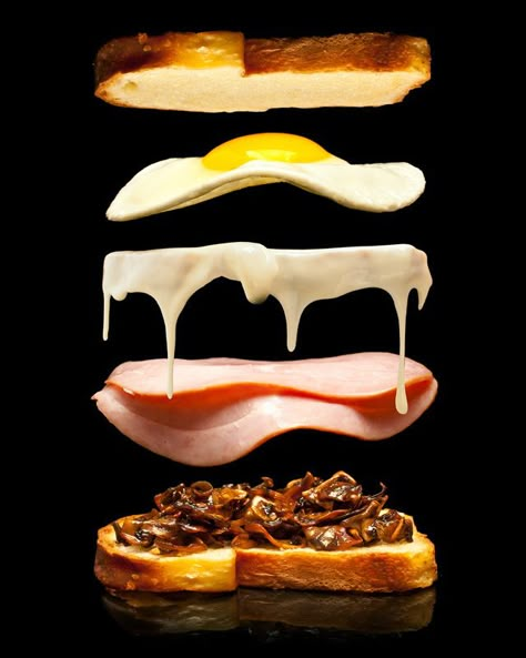 Camembert on Brioche with ham and mushrooms Sandwich Drawing, Pasta Bread, Simple Foods, Modernist Cuisine, Food Art Photography, Bread Cheese, Molecular Gastronomy, Slices Recipes, Grilled Cheese Sandwich