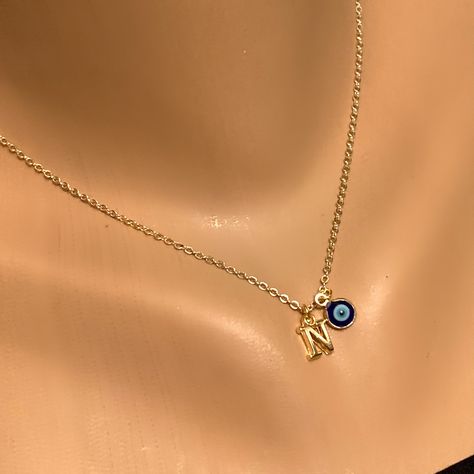 Personalized Evil Eye Pendant Gold Necklace, Initial N Necklace, N Charm Necklace, Gold Plated N Letter Necklace, Evil Eye Necklaces by NalansJewellery on Etsy N Necklace, Initial N, N Letter, Necklace Evil Eye, Gold Jewelry Gift, Fancy Jewelry Necklace, Charm Choker Necklace, Bridal Pearl Necklace, Necklace Initial