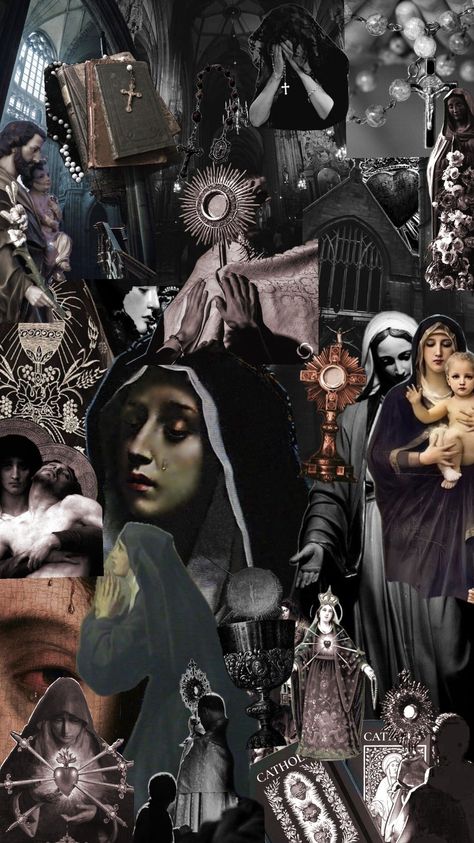 #catholic #collage #romancatholic #jesus #Mary #dark #aesthetic #darkacademia #background #phonebackground #catholicbackground #darkcatholic #catholicaesthetic #darkacademiabackground Mary + Core + Aesthetic, Dark Academia Background, Catholic Theology, Catholic Wallpaper, Cocktail Photography, Book Icons, Gothic Aesthetic, Art Gallery Wallpaper, Witch Aesthetic