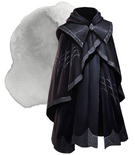 Magical Cloak Fantasy Art, Shadow Cloak Art, Cloak Of Many Fashions Dnd, Cloak Of Protection Dnd, Dnd Cloak Design, Mage Robes Aesthetic, Dnd 5e Magic Cloak, Black Cloak Fantasy Art, Magic User Outfit