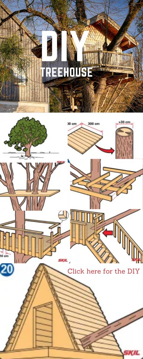 Building Tree House, A Frame Tree House Kids, Backyard Treehouse Ideas, Adult Treehouse Ideas, How To Build A Tree House, How To Build A Treehouse, Treehouse Blueprints, Easy Diy Treehouse, Treehouse Ideas Kids