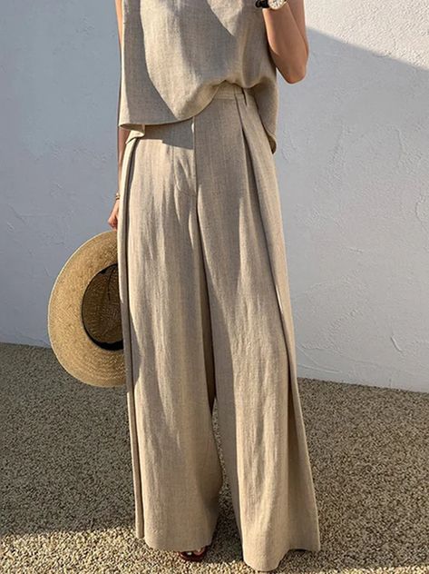 Oversize Outfits, Oversized Clothes, Mid Waist Pants, Sleeveless Suit, Linen Fashion, Elegante Casual, Long Trousers, Look Casual, Women Set