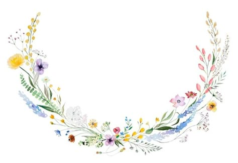 Premium Photo | Round Frame made of watercolor wildflowers and leaves wedding and greeting illustration Watercolor Wreath Floral, Watercolour Flower Wreath, Watercolor Wreaths Floral, Floral Circle Frame Design, Pink Flowers Invitation, Blue Floral Wreath Watercolor, Marriage Cards, Wedding Greetings, Flower Graphic Design