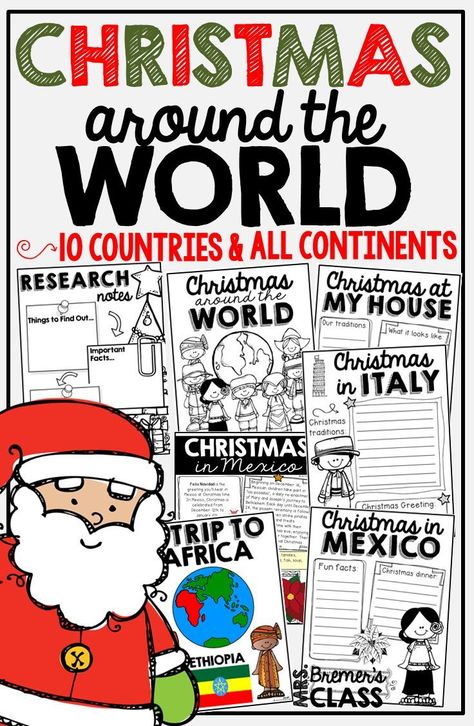 Christmas Around the World covering 10 countries with activities information charts and student passport First Grade Second Grade Third Grade Christmas Around The World Activities, Around The World Activity, Around The World Activities, Homeschool Area, December Themes, Second Grade Science, Christmas Units, Christmas In Italy, Christmas Around The World