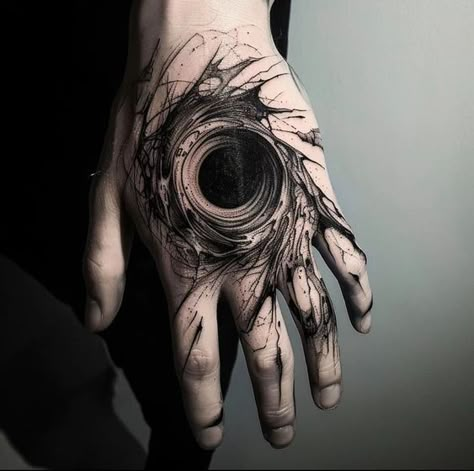 Saved from pinterest Abyss Tattoo, Inkblot Tattoo, Necromancer Tattoo, Paradox Tattoo, Eldritch Tattoo, Black Hole Tattoo, Fist Tattoo, Wormhole Tattoo, Roots Tattoo