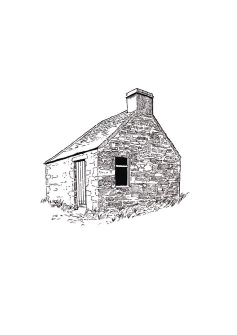 Cottage Line Drawing, Stone House Drawing, Cottage Tattoo, Cottage Sketch, House Line Drawing, Munro Bagging, Cabin Tattoo, Business Moodboard, Cottage Embroidery