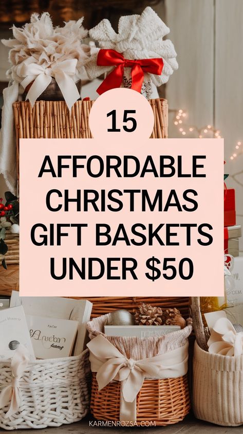 15 Affordable Christmas Gift Baskets Under $50: Creative Ideas for Everyone on Your List - Karmen Rozsa Design Gift Baskets For Boss Women, Summer Baskets Gift Ideas, Gift Baskets Diy Silent Auction, Unique Gift Basket Ideas Creative, Gift Basket Ideas For Inlaws, Christmas Gift Basket Ideas For Mom, Gift Baskets Ideas For Women, Office Supply Gift Basket, Gift Basket Ideas For Mom Christmas