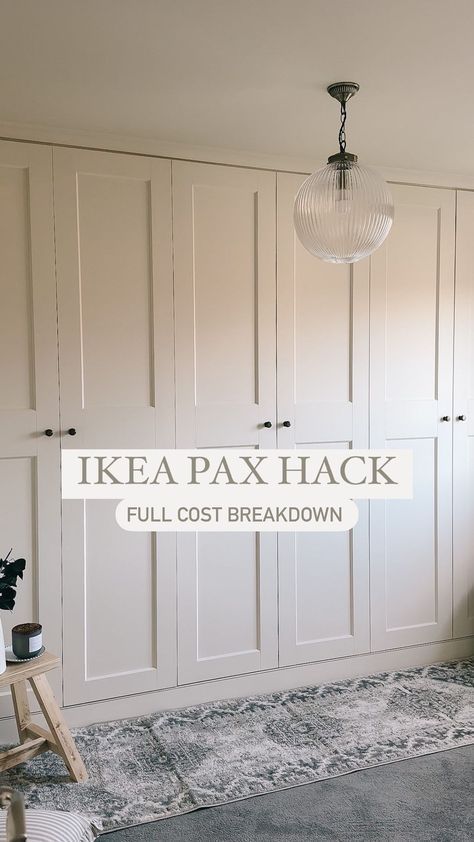 Wall To Wall Wardrobe Ideas, Office Pax Ikea, Ikea Built In Hack Pax, Build A Wardrobe Closet, Ikea Wardrobe With Tv, Homemade Built In Wardrobe, Bedroom Floor To Ceiling Wardrobes, How To Make Ikea Pax Look Built In, Ikea Wardrobe In Bedroom