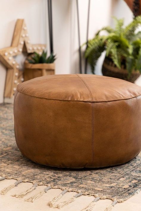 Pouf Coffee Table, Round Leather Ottoman, Round Pouf Ottoman, Modern Footstool, Moroccan Pouffe, Leather Sofa Chair, Handmade Ottomans, Cheap Chairs, Leather Footstool