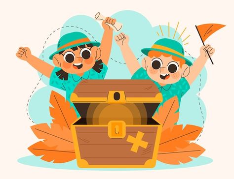 Treasure Hunt Illustration, Nutrition Brochure, Treasure Box Illustration, Blanket Fort Illustration, Treasure Illustration, Cartoon Treasure Chest, Hunting Drawings, Treasure Hunt Games, Book Art Projects